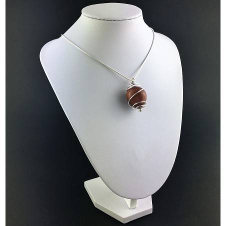 Red Sun Stone Pendant Tumbled Stone - LEO SCORPIO Zodiac Silver A+-3
