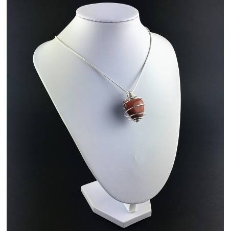 Pendentif pierre de soleil SABLE Rouge - SCORPION LION Zodeaco Argent A+-5