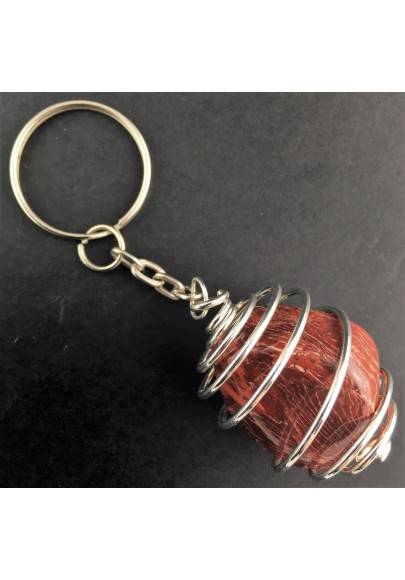 Rainbow JASPER  Keychain Keyring Hand Made on Silver Plated Spiral-1