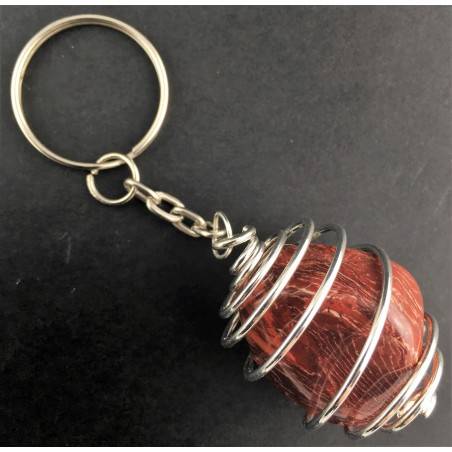 Rainbow JASPER  Keychain Keyring Hand Made on Silver Plated Spiral-1