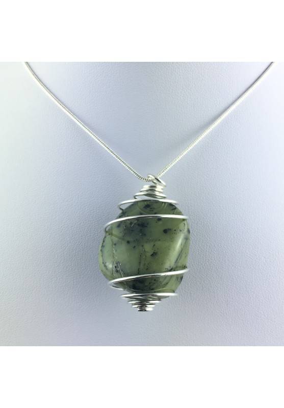 Ciondolo GIADA NEFRITE NEFRITICA - TORO BILANCIA Zodiaco Spirale Argento A+-1