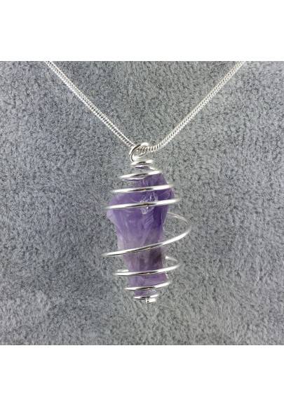 Pendant Point In AMETHYST - SAGITTARIUS Zodiac Silver Plated Spiral A+-1