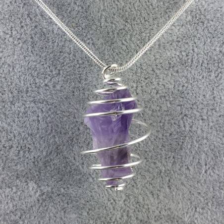 Pendant Point In AMETHYST - SAGITTARIUS Zodiac Silver Plated Spiral A+-1