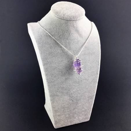 Pendant Point In AMETHYST - SAGITTARIUS Zodiac Silver Plated Spiral A+-2