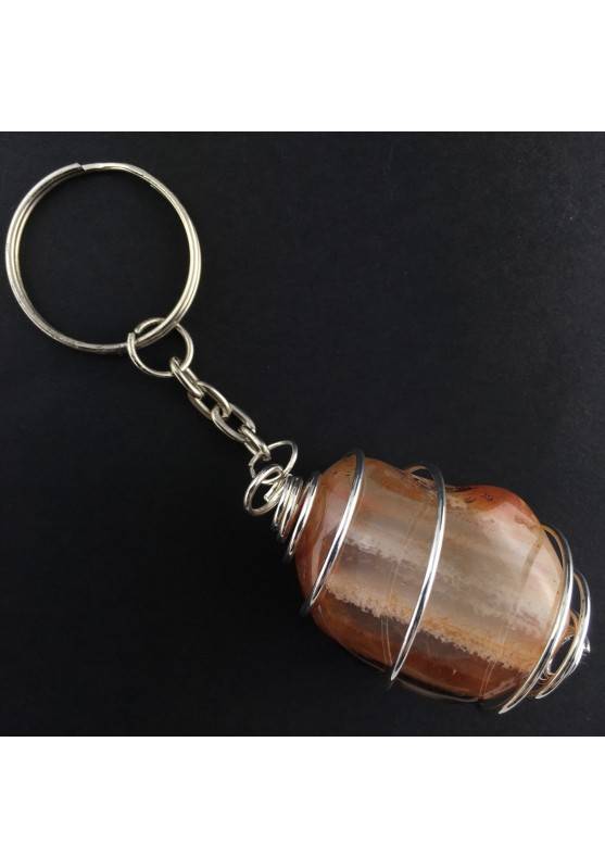 CARNELIAN AGATE Keychain Keyring Hand Made on Silver Plated Spiral A+-1