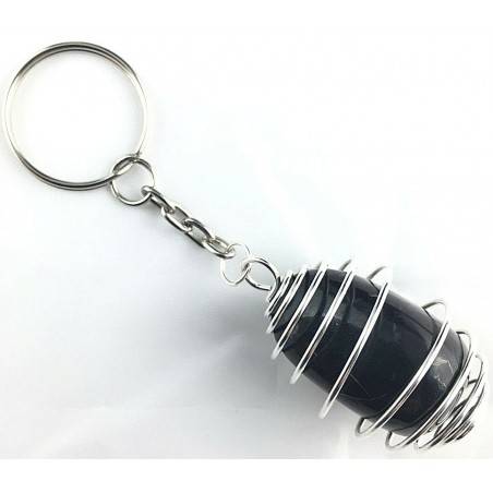 Portachiavi SHUNGHITE Montata Artigianalmente Spirale Placcata Argento Collana-2