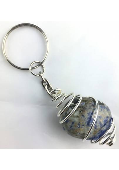 Portachiavi SODALITE BRASILE Montata Artigianalmente Spirale Placcata Argento A+-1