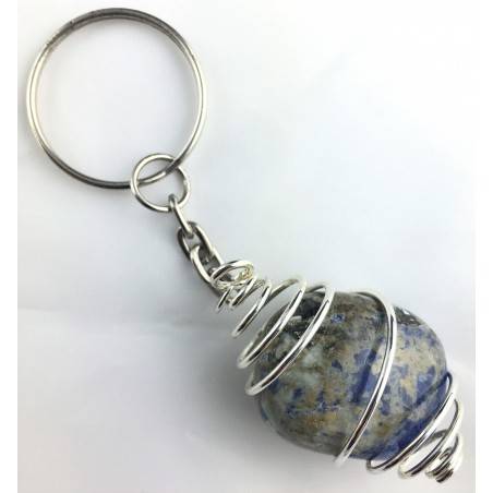 Portachiavi SODALITE BRASILE Montata Artigianalmente Spirale Placcata Argento A+-1