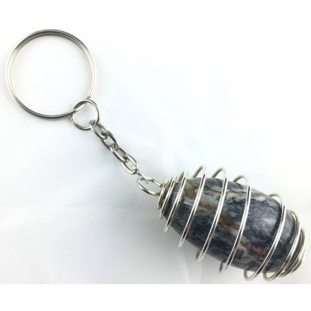 Portachiavi SODALITE BRASILE Montata Artigianalmente Spirale Placcata Argento A+-2