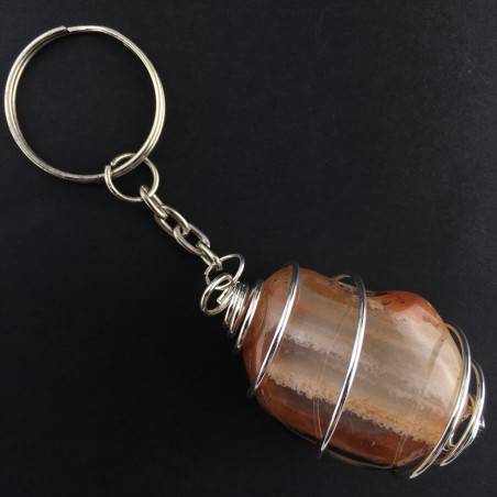 Porte-clés Agate Cornaline - TAUREAU Zodeaco Spirale Plaqué Argent Collier A+-1