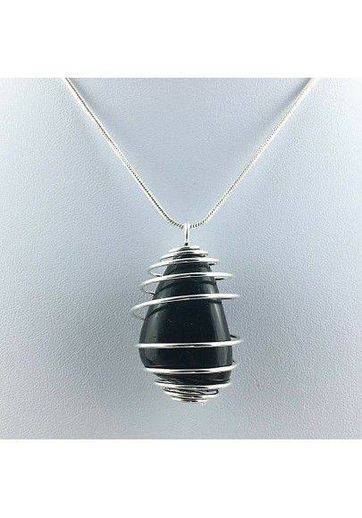 Pendentif SHUNGHITE Fabriqué à la main Spirale Plaqué Argent Collier A+-1