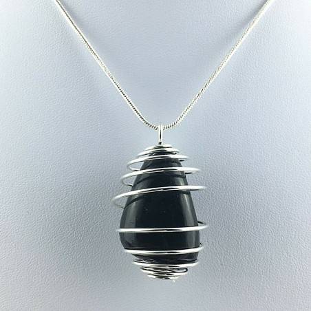 Pendentif SHUNGHITE Fabriqué à la main Spirale Plaqué Argent Collier A+-1