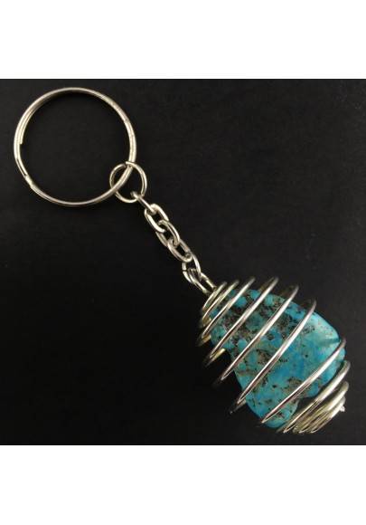 Llavero TURQUESA ARIZONA Hecho a Mano Espiral Baño de Plata A+-1