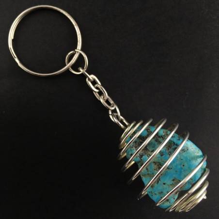 Llavero TURQUESA ARIZONA Hecho a Mano Espiral Baño de Plata A+-1