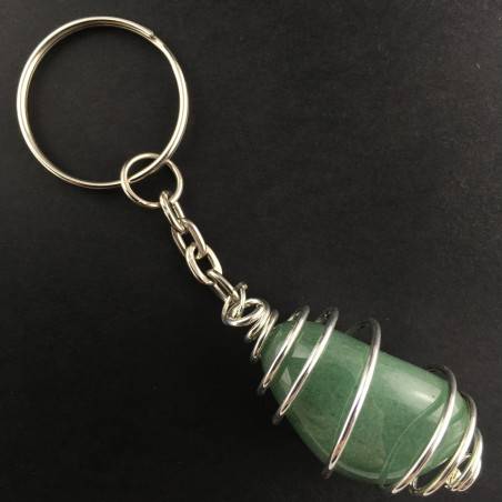 Green Aventurine Keychain Keyring - TAURUS SAGITTARIUS CANCER SILVER Plated Spiral A+-1