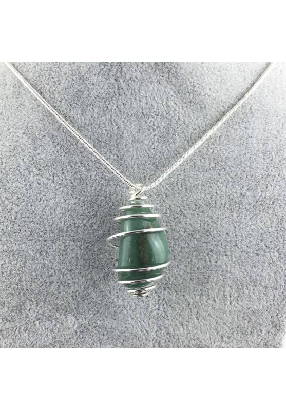 Ciondolo AVVENTURINA VERDE Montata Artigianalmente Spirale Placcata Argento A+-1