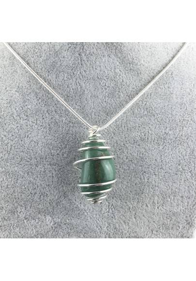 Ciondolo AVVENTURINA VERDE Montata Artigianalmente Spirale Placcata Argento A+-1