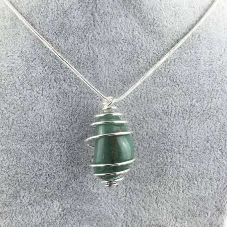 Ciondolo AVVENTURINA VERDE Montata Artigianalmente Spirale Placcata Argento A+-1
