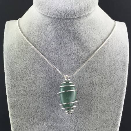 Ciondolo AVVENTURINA VERDE Montata Artigianalmente Spirale Placcata Argento A+-2