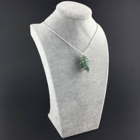 Ciondolo AVVENTURINA VERDE Montata Artigianalmente Spirale Placcata Argento A+-3