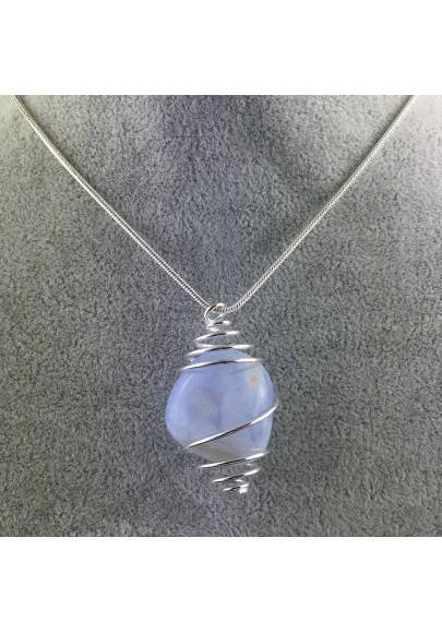 Ciondolo CALCEDONIO BLU Montata Artigianalmente Spirale Placcata Argento A+-1