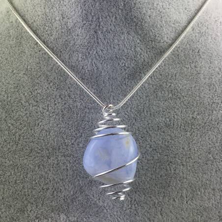 Ciondolo CALCEDONIO BLU Montata Artigianalmente Spirale Placcata Argento A+-1