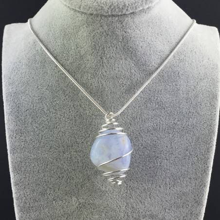 Ciondolo CALCEDONIO BLU Montata Artigianalmente Spirale Placcata Argento A+-2