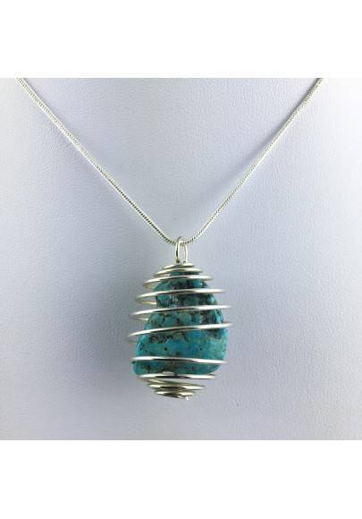 Precious Polished ARIZONA TURQUOISE Pendant Hand Made on Silver Plated Spiral A+-1