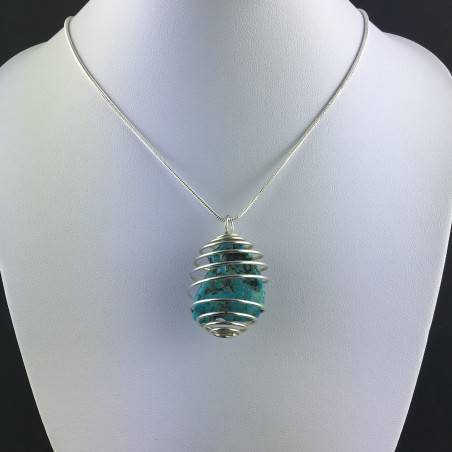 Precious Polished ARIZONA TURQUOISE Pendant Hand Made on Silver Plated Spiral A+-2