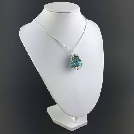 Precious Polished ARIZONA TURQUOISE Pendant Hand Made on Silver Plated Spiral A+-3