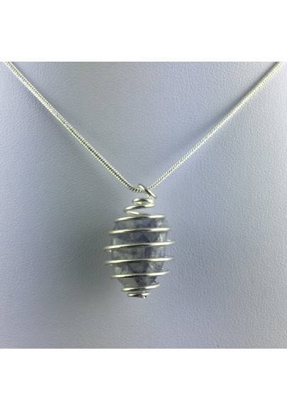 Precious Sapphire Pendant Hand Made on Silver Plated Spiral Necklace A+-1
