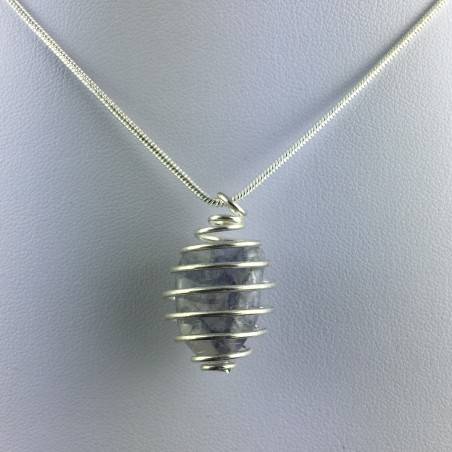 Precious Sapphire Pendant Hand Made on Silver Plated Spiral Necklace A+-1