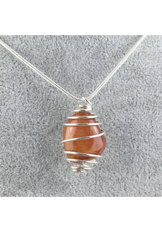 Ciondolo CORNIOLA Montata Artigianalmente Spirale Placcata Argento Collana A+-1