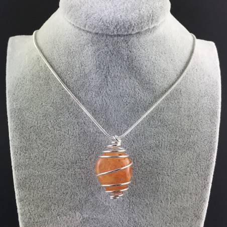 Ciondolo CORNIOLA Montata Artigianalmente Spirale Placcata Argento Collana A+-5