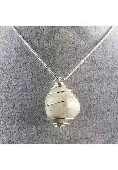 White LABRADORITE Moon STONE PENDANT TUMBLED SILVER Plated Spiral Necklace A+-1