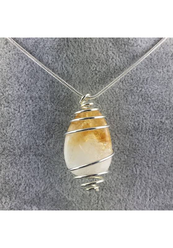 Ciondolo QUARZO CITRINO Montato Artigianalmente Spirale Placcata Argento Collana-1