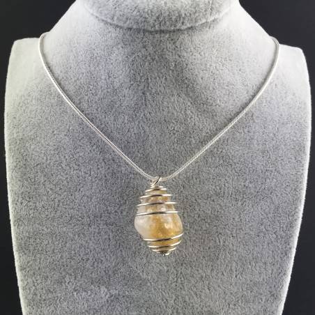 CITRINE Quartz Pendant Handmade Silver Plated Spiral Necklace-5