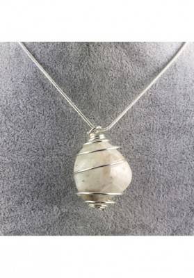 White LABRADORITE Moon STONE PENDANT - GEMINI Zodiac Silver A+-1