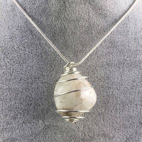 White LABRADORITE Moon STONE PENDANT - GEMINI Zodiac Silver A+-1