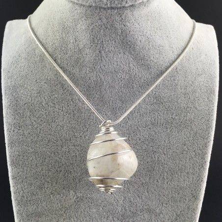 White LABRADORITE Moon STONE PENDANT - GEMINI Zodiac Silver A+-2