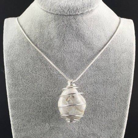 White LABRADORITE Moon STONE PENDANT - GEMINI Zodiac Silver A+-5