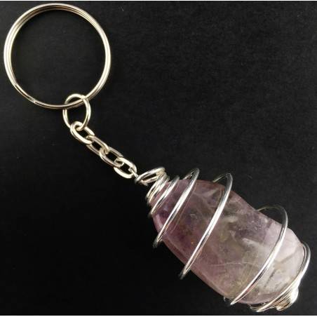 Portachiavi FLUORITE MISTA Montata Artigianalmente Spirale Placcata Argento A+-3