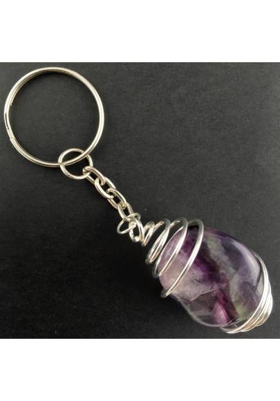 Portachiavi FLUORITE MISTA Montata Artigianalmente Spirale Placcata Argento A+-1