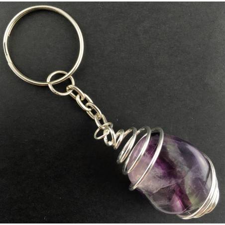 Portachiavi FLUORITE MISTA Montata Artigianalmente Spirale Placcata Argento A+-1