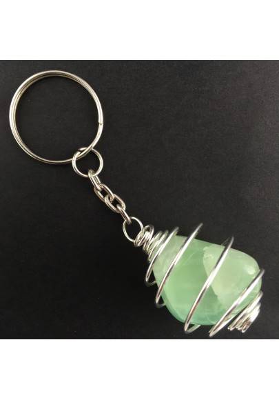 Green Fluorite Keychain Keyring Hand Made on Silver Plated Spiral A+-1