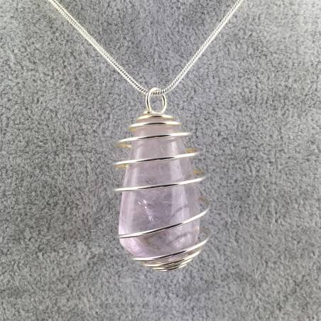 Ciondolo FLUORITE MISTA Montato Artigianalmente Spirale Placcata Argento Collana-5