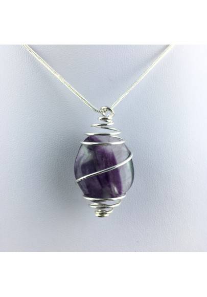 Colgante FLUORITA Arco Iris Hecho a mano en Espiral Baño de Plata Collar-1