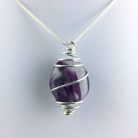Ciondolo FLUORITE MISTA Montato Artigianalmente Spirale Placcata Argento Collana-1