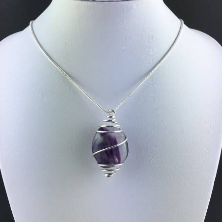 Ciondolo FLUORITE MISTA Montato Artigianalmente Spirale Placcata Argento Collana-2