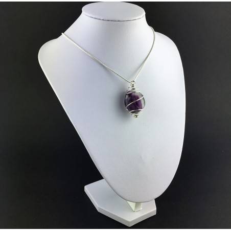 Ciondolo FLUORITE MISTA Montato Artigianalmente Spirale Placcata Argento Collana-3